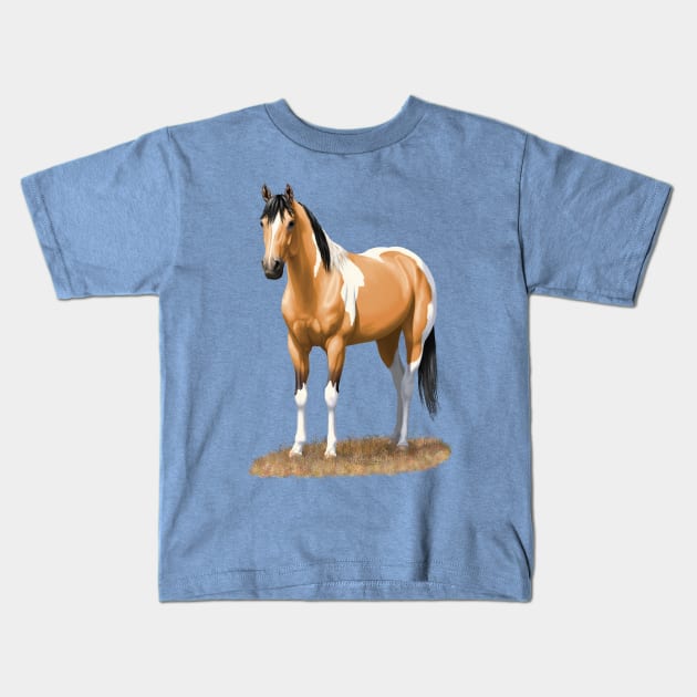 Beautiful Buckskin Pinto Quarter Horse Paint Stallion Kids T-Shirt by csforest